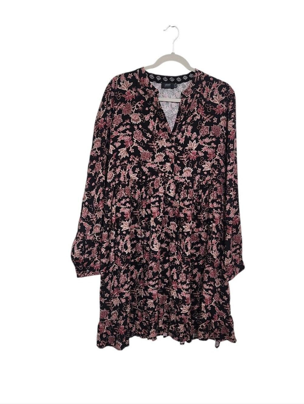 Yest Black Floral Long Sleeve Mini Dress Sz 12 Ruffled Dark Floral